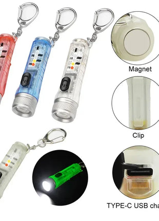 Mini Keychain Flashlight LED Rechargeable Torch Portable Magnetic USB