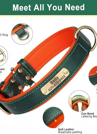 Customized Leather Dog Collar Leash Soft Padded Leather Collar For