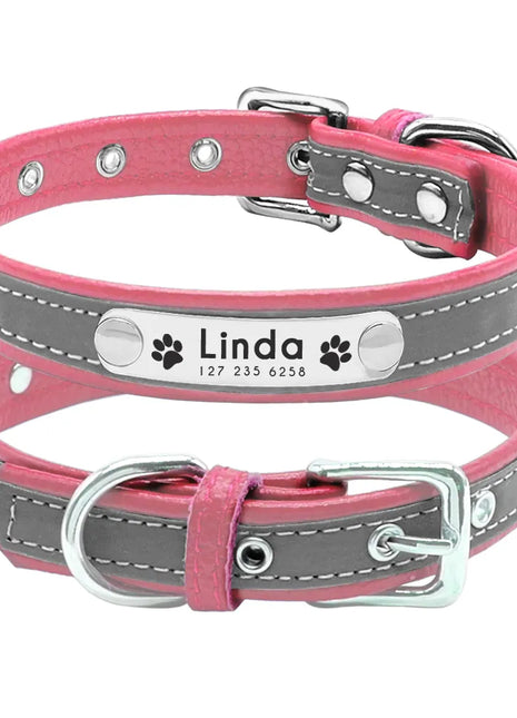 Reflective Pet Dog Custom Collar Adjustable Free Engraved Small Medium