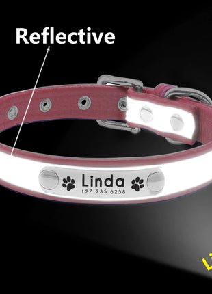 Reflective Pet Dog Custom Collar Adjustable Free Engraved Small Medium