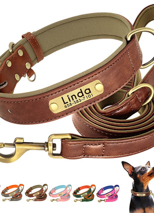 Customized Leather Dog Collar Leash Set Soft Padded Leather Collar For