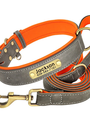 Customized Leather Dog Collar Leash Set Soft Padded Leather Collar For