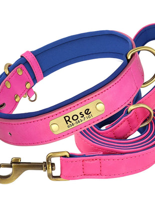 Customized Leather Dog Collar Leash Set Soft Padded Leather Collar For