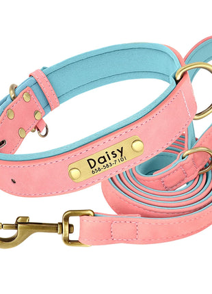Customized Leather Dog Collar Leash Set Soft Padded Leather Collar For