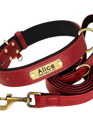 Customized Leather Dog Collar Leash Set Soft Padded Leather Collar For