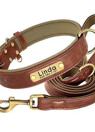 Customized Leather Dog Collar Leash Set Soft Padded Leather Collar For