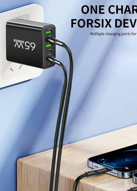 6 Ports 65W USB PD Charger Fast Charging Type C Phone Charger Adapter