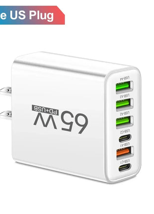 6 Ports 65W USB PD Charger Fast Charging Type C Phone Charger Adapter
