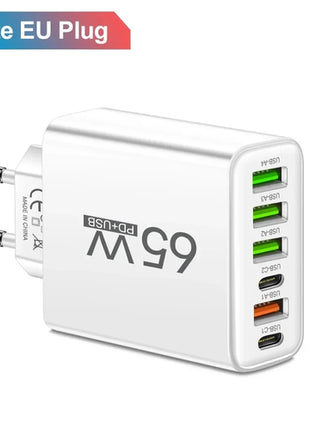 6 Ports 65W USB PD Charger Fast Charging Type C Phone Charger Adapter