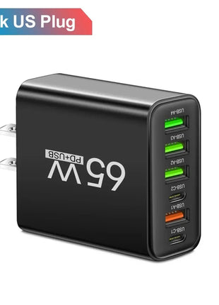 6 Ports 65W USB PD Charger Fast Charging Type C Phone Charger Adapter