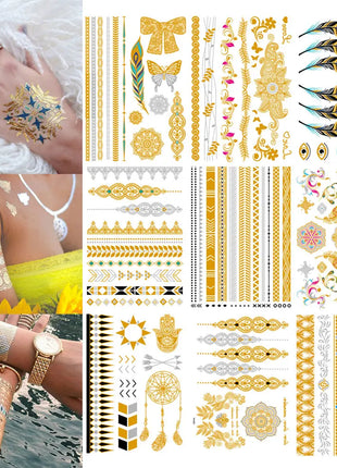 Waterproof Temporary Tattoo Sticker Flowers Mandala Henna Golden