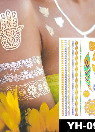 Waterproof Temporary Tattoo Sticker Flowers Mandala Henna Golden