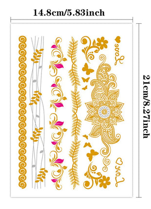 Waterproof Temporary Tattoo Sticker Flowers Mandala Henna Golden