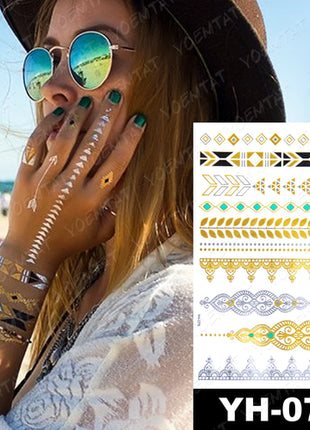 Waterproof Temporary Tattoo Sticker Flowers Mandala Henna Golden