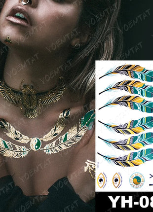 Waterproof Temporary Tattoo Sticker Flowers Mandala Henna Golden