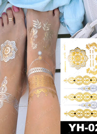 Waterproof Temporary Tattoo Sticker Flowers Mandala Henna Golden