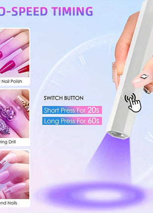 Rechargeable UV LED Nail Lamp Portable Handheld Nail Dryer with 2