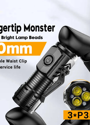 Portable Mini LED Flashlight Powerful 3*Wick Small Pocket Torch USB