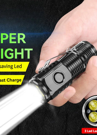 Portable Mini LED Flashlight Powerful 3*Wick Small Pocket Torch USB