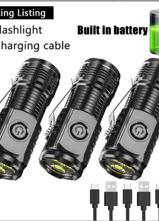 Portable Mini LED Flashlight Powerful 3*Wick Small Pocket Torch USB