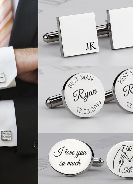 Engrave Initial Cufflinks For Wedding Birthday Groomsmen Gift
