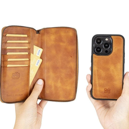 Apple iPhone 14 Series Detachable and Zipper Leather Wallet Case - PMW