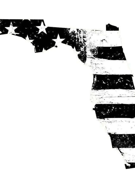 Florida Black White Tattered Flag Decal - Various Sizes.