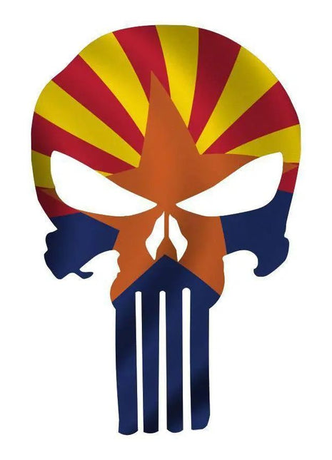 Punisher Skull Arizona Flag Window Decal Sticker Graphic - Multiple Sizes.