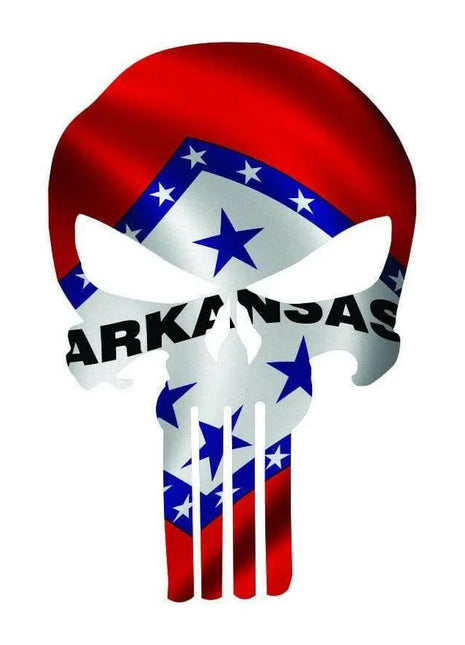Punisher Skull Arkansas Flag Window Decal Sticker Graphic - Multiple Sizes.