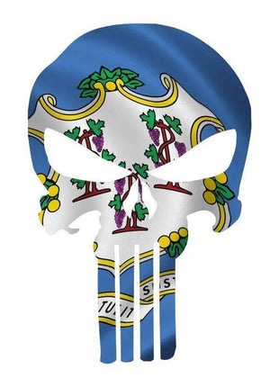 Punisher Skull Connecticut Flag Window Decal Sticker Graphic - Multiple Sizes.