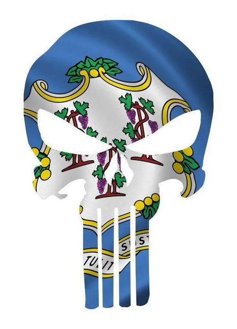 Punisher Skull Connecticut Flag Window Decal Sticker Graphic - Multiple Sizes.