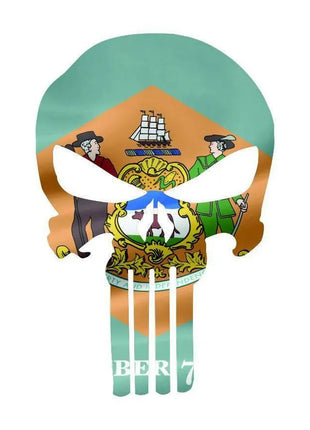 Punisher Skull Delaware Flag Window Decal Sticker Graphic - Multiple Sizes.