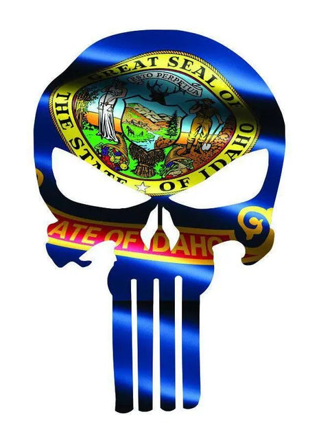 Punisher Skull Idaho Flag Window Decal Sticker Graphic - Multiple Sizes.