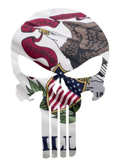 Punisher Skull Illinois Flag Window Decal Sticker Graphic - Multiple Sizes.