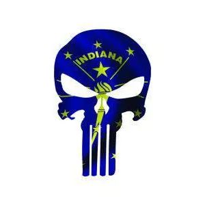 Punisher Skull Indiana Flag Window Decal Sticker Graphic - Multiple Sizes.