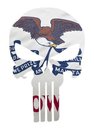 Punisher Skull Iowa Flag Window Decal Sticker Graphic - Multiple Sizes.