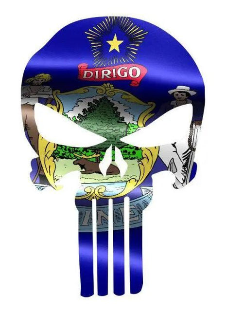 Punisher Skull Maine Flag Window Decal Sticker Graphic - Multiple Sizes.