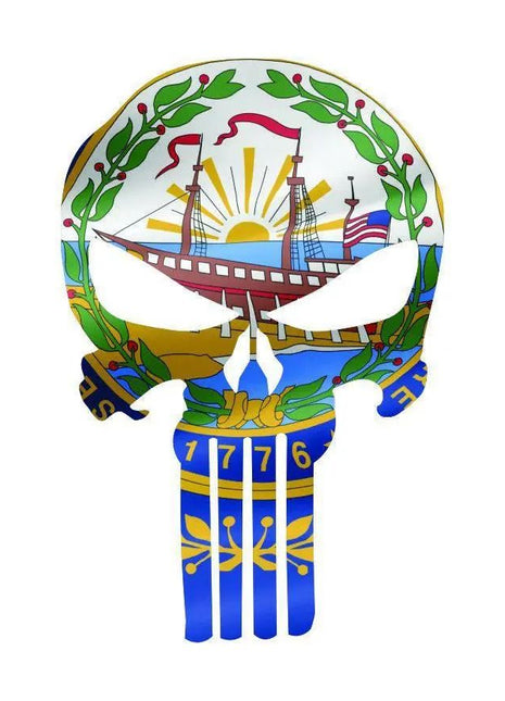 Punisher Skull New Hampshire Flag Window Decal Sticker Graphic - Multiple Sizes.