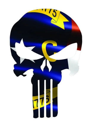Punisher Skull North Carolina Flag Window Decal Sticker Graphic - Multiple Sizes.