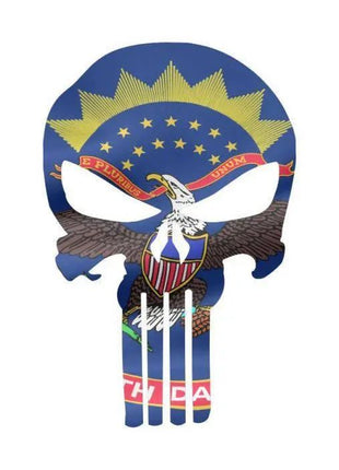 Punisher Skull North Dakota Flag Window Decal Sticker Graphic - Multiple Sizes.