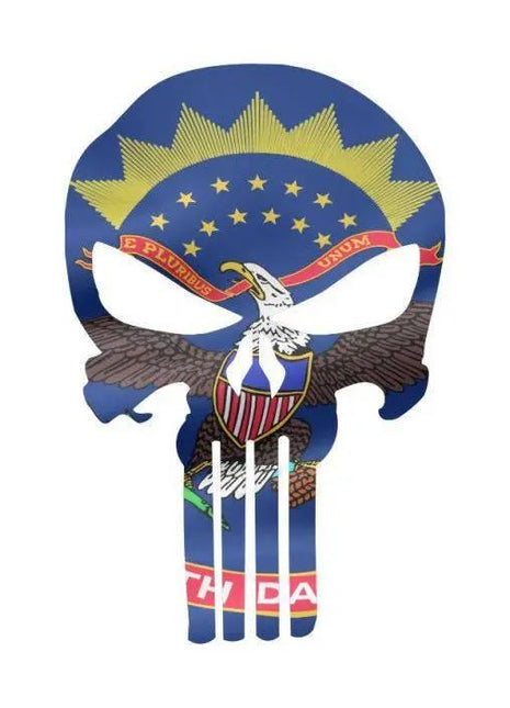 Punisher Skull North Dakota Flag Window Decal Sticker Graphic - Multiple Sizes.