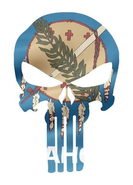 Punisher Skull Oklahoma Flag Window Decal Sticker Graphic - Multiple Sizes.