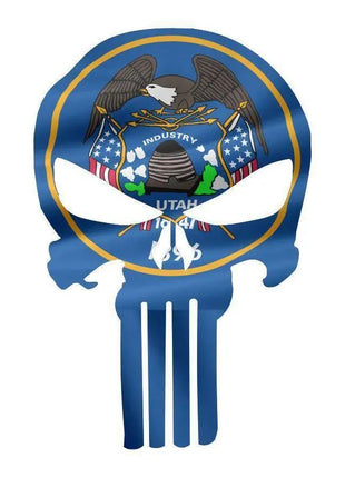 Punisher Skull Utah Flag Window Decal Sticker Graphic - Multiple Sizes.