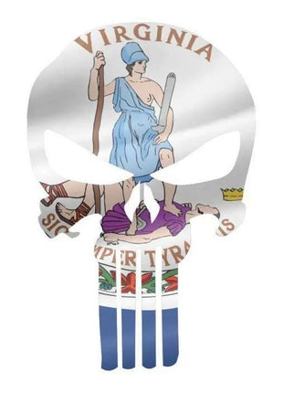 Punisher Skull Virginia Flag Window Decal Sticker Graphic - Multiple Sizes.