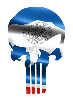 Punisher Skull Wyoming Flag Window Decal Sticker Graphic - Multiple Sizes.