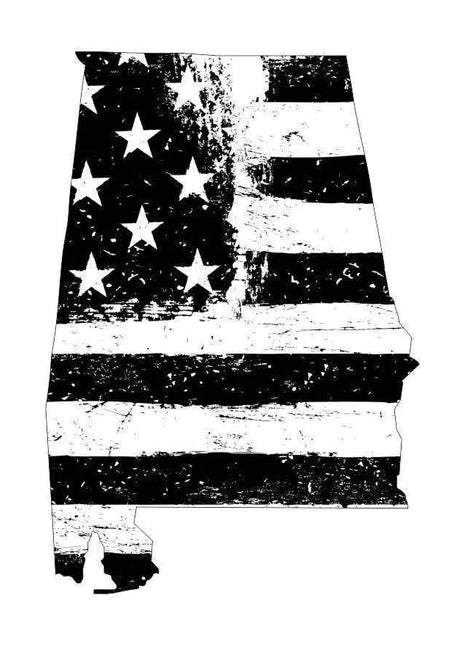 State of Alabama Black White Tattered Flag Decal - Various Sizes.