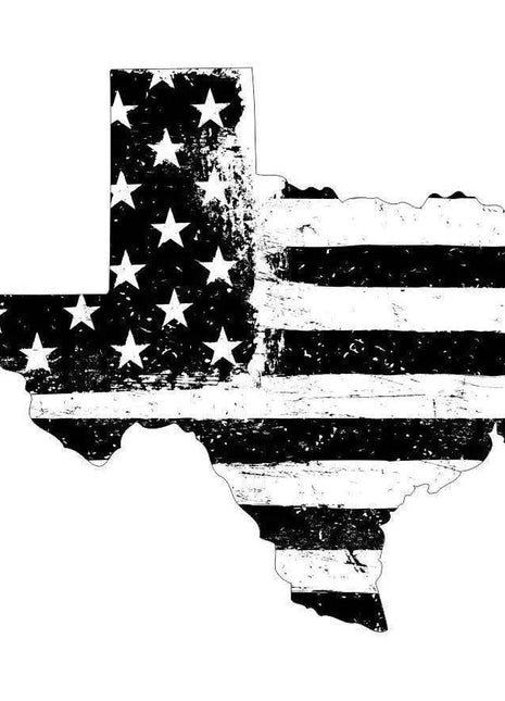 Texas Black White Tattered Flag Decal - Various Sizes.