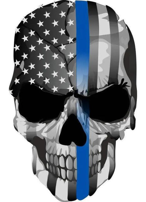 Thin Blue Line decal - Punisher Skull Blue Line USA Version 2 - Various Sizes.