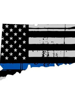 Thin Blue line decal - State of Connecticut Thin Blue Line Grey tattered Flag Decal - Various Sizes.