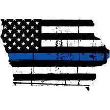 Thin Blue line decal - State of Iowa Tattered Flag Decal - Various Sizes.